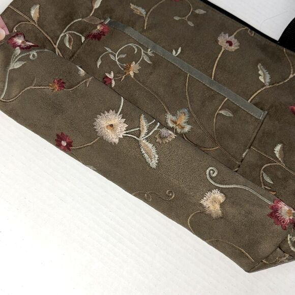 Sally Spicer Tote Bag Brown Red Floral Embroidery - Picture 3 of 6